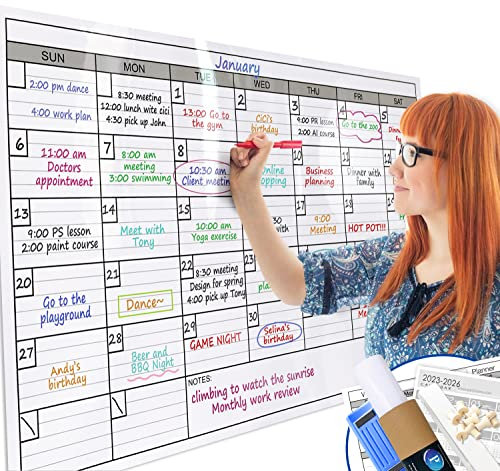 Whiteboard-Kalender für die Wand, trocken abwischbar, extragroß, 63,5 x 96,5 cm, Jumbo-Kalender, laminiert, löschbar, für einen Monat, riesiges, übergroßes blanko, 30-Tage-Poster mit Linien und
