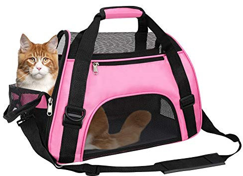 TIYOLAT Haustier-Tragetasche, Fluggesellschaft genehmigt, Haustier-Reisetasche, tragbare Tasche Zuhause für kleine Hunde, Katzen und Welpen, kleine Tiere (Pink)