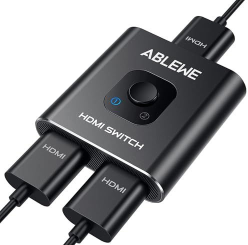 ABLEWE HDMI Splitter 4K@60Hz HDMI Switch, Bidirektionaler HDMI verteiler aus Aluminium,HDMI-Splitter 2 In 1 Out oder 1 In 2 Out, Manueller HDMI-Hub unterstützt 4K 3D 1080P