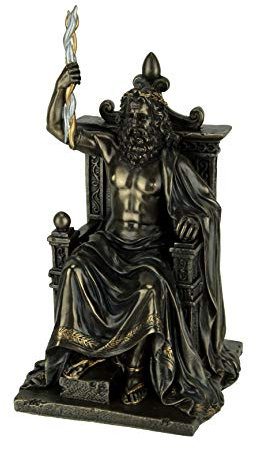 Veronese Design Olympia-Statue Zeus hält Thunderbolt auf Thron griechischer römischer Gott antikes Bronze-Finish