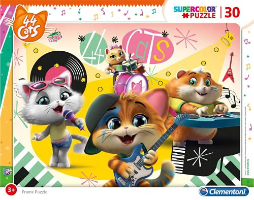 Clementoni 22701 Rahmenpuzzle 44 Cats – Puzzle 30 Teile ab 3 Jahren, buntes Kinderpuzzle mit Rahmen und großen Puzzleteilen, Geschicklichkeitsspiel für Kinder