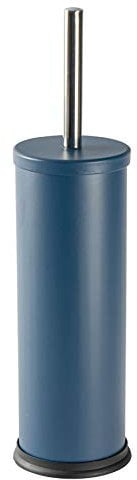 Harbour Housewares Toilet Brush and Holder - Matte Blue - Pack of 1 - Round Toilet Bowl Brush & Holder Stainless Steel Bathroom Deep Cleaning Scrub