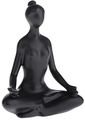 lahomia Keramik Yoga Figur Statue, Yoga Frau sitzend, Meditation Dekofigur Skulptur Tischdekoration - Schwarz, A