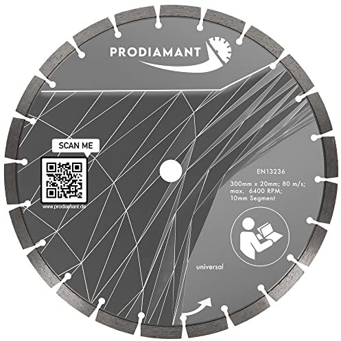 PRODIAMANT Premium diamond cutting disc universal 12 inch (300mm) x 20 mm block segment height 10 mm.