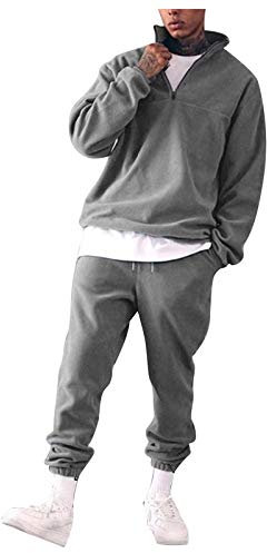 Tuta Sportiva da Uomo Moda Tinta Unita Maglione con Colletto in Piedi Casual (S,Grigio Scuro)