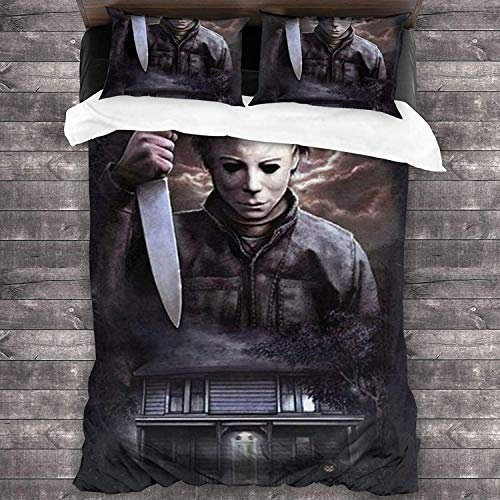 NICHIYO Halloween: The Curse of Michael Myers Bettwäsche-Set - Bettbezug und Kissenbezug, Mikrofaser, 3D-Digitaldruck dreiteiliger Bettwäsche (10,Doubie 200 * 200 cm+50 * 75 cm)