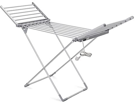 Kemket® 230 Electric Heated Clothes Dryer Winged Foldable Adjustable Energy-Efficient Indoor Airer Wet Laundry Drying Horse Rack - Silver