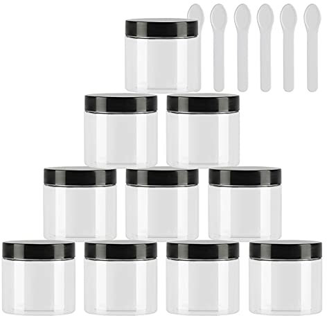 TIANZD 24 Pièces Vides Petit 50 ml Transparent Cosmétique Pot en Plastique avec Couvercle Noir 50 g Pots de Cosmétique Crème de Bouteille Contenant avec 6x Spatules