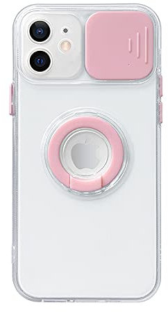 fonefunshop Weiche TPU-Schutzhülle kompatibel mit iPhone 12 in Pink mit Kameralinse und Handring