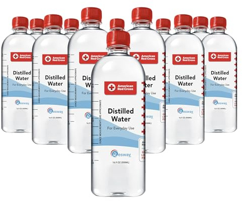 Resway American Red Cross Purified Distilled Water Bottles for Baby Formula, Humidifiers, Aquarium Care & General Multi-Use, Travel Size Distilled Bottled Water, For Everyday Use 16.9 oz (12 Pack)