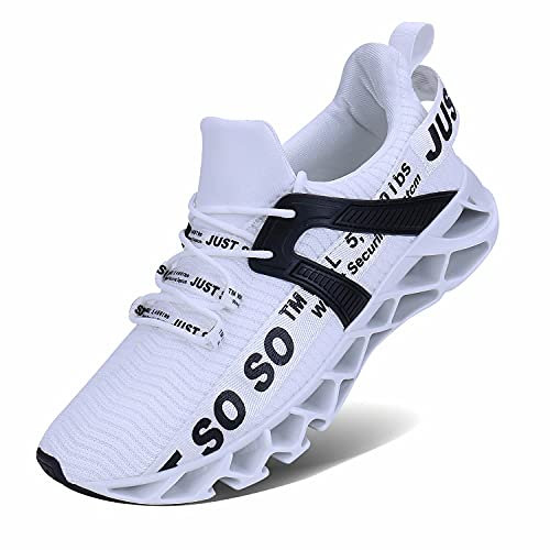 JSLEAP Herren Laufschuhe Turnschuhe Sportschuhe Sneaker Running Tennis Schuhe Atmungsaktiv Leichtgewichts Freizeitschuhe Straßenlaufschuhe 2 Weiß,46 EU/280 CN