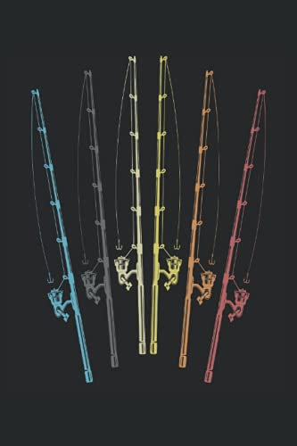 Fishing Rod Fisher Retro Rods Vintage Fisherman Design Pattern: NOTEBOOK - Funny Angler Angel Rod Blend Pattern, Gift Idea - A5 (6x9) - 120 Pages - DOTTED - Diary, Journal, Note, Book, Sketch, Planner