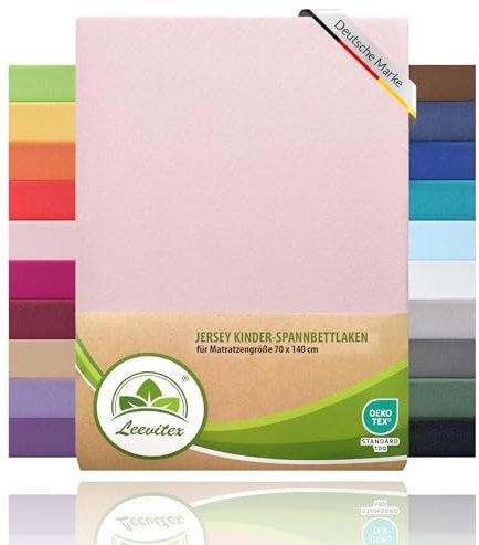Premium Kinder Spannbettlaken leevitex® | 2er Set | Für Babybett & Kinderbett 70 x 140 cm | 100% hochwertige Mako-Jersey-Baumwolle - 170 g/m² | Öko Tex geprüft | Rosa