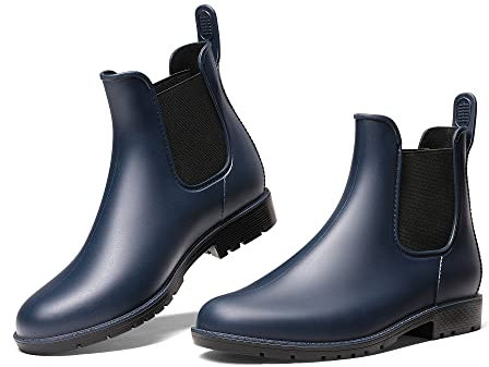 DREAM PAIRS Stivali da Pioggia Donna Chelsea Wellington Rain Boots Impermeabili Stivaletti Elastico Outdoor Ankle Boot,Size 38,Marina Militare,SDRB2201W-E