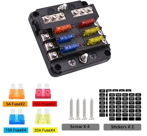 6-Wege-Sicherungskasten 12 V, 12 V, Flachsicherungsblock, 6 Schaltungen mit negativem Bus, wasserdichter Sicherungskasten mit LED-Anzeige für 12 V/24 V, Auto, Boot, Wohnmobil, Van, Fahrzeug