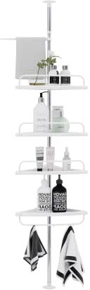 Duschregal Teleskopregal ohne Bohren 97-310 cm höhenverstellbar Badregal mit Tabletts weiß Eckregal