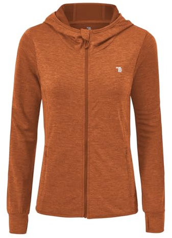 donhobo Laufjacke für Damen Sportjacke Trainingsjacke voll Reißverschluss Trainingsanzug Leichte Atmungsaktiv Jacke mit Daumenloch (Orange, XL)
