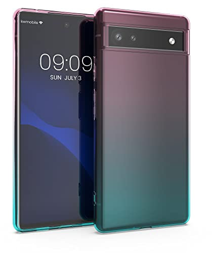 kwmobile Case kompatibel mit Google Pixel 6a - Hülle Handy - Handyhülle Zwei Farben Pink Blau Transparent