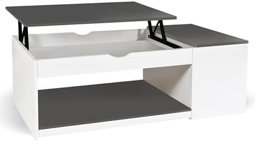 IDMarket – Mesa baja rectangular ELEA con maletero de madera, color blanco y gris