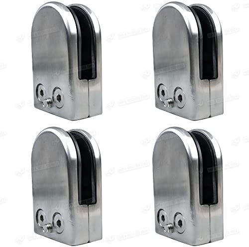 Balustrade Glass Clamp, 4pcs Axis Glass Clamps - Grade 304 Stainless Steel Clamps Adjustable 10-12mm Glass Bracket Flat Back for Steel or Wooden handrail