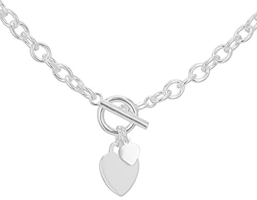 Tuscany Silver Women's Sterling Silver T-Bar Heart Belcher Necklace 41cm/16
