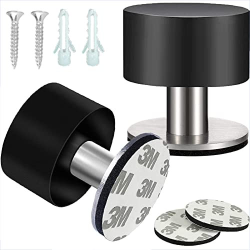 DONGZQAN Türstopper Wand, 2 Stück Selbstklebende Türstopper, Abstandshalter Wand, Edelstahl, 1,57 x 1,65 Zoll, Doppeltürstopper Mit Schalldämpfer (Schwarz)
