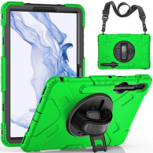 LOXO CASE Custodia Compatibile con Samsung Galaxy Tab S8 Plus 12.4 Pollici 2022 (SM-X800/X806), Silicone Resistente - Rugged Antiurto Cover con Cavalletto Rotante 360°, Cinturino a Mano e Tracolla,J