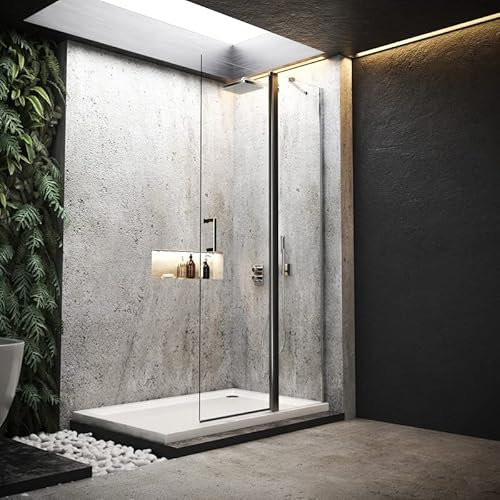 BD-Baode Duschkabine 80cm Walk-in faltbar Dusche mit Stabilisator Duschabtrennung aus 5mm ESG NANO Sicherheitsglas 185cm Höhe, OHNE Duschwanne