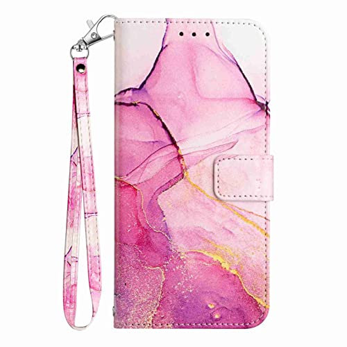 Knoowcase for iPhone 12 Case Shockproof Marble PU Leather Wallet Bumper Cover with Card Slots Protective Magnet Kickstand Drop Protection Shell Case for iPhone 12, Pink & Gold