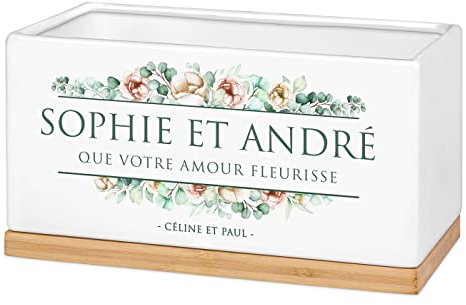 Maverton Pot de Fleur en céramique - personnalisé - Pot Plante intérieur - pour Bonsai et succulentes - pour Couples - pour Les Parents - pour Noces - Souvenir de Mariage - Fleurs