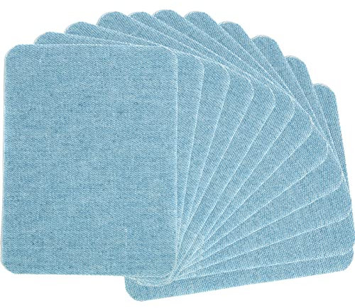 GYGYL 12 Pieces Premium Quality Denim Iron-on Jean Patches, Inside & Outside Strongest Glue 100% Cotton of Light Blue Repair Decorating Kit, Size 3 by 4-1/4 (7.5 cm x 10.5 cm)