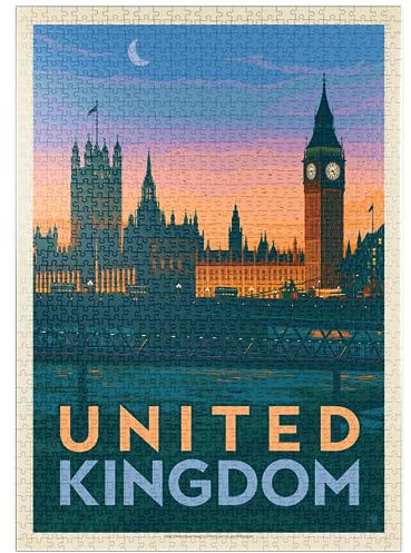 MyPuzzle Vereinigtes Königreich: Westminster-Palast, Vintage Poster - Premium 1000 Teile Puzzle - MyPuzzle Sonderkollektion von Anderson Design Group