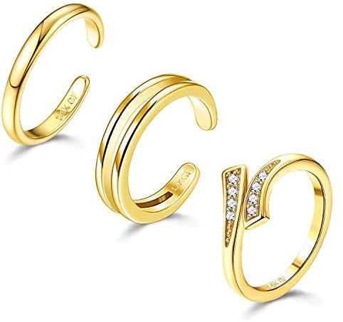 Diamday 3PCS 14K Gold Gefüllte Zehenringe für Damen Verstellbarer Gold Zehenring Set Offenes Band Einfache CZ Gänseblümchen Blume Zehe Ringe Hawaiian Summer Beach Fußschmuck für Damen