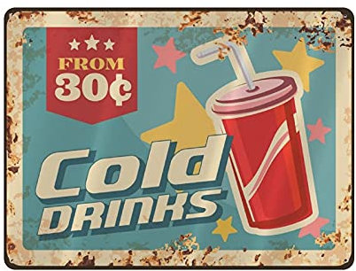 Cartel de chapa de metal para bebidas gaseosas, bebidas frías, cartel de hojalata, cartel de aluminio de metal, decoración de pared vintage, póster retro para bares, restaurantes, cafeterías, pubs,