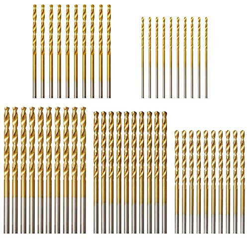 Mesee 50 Stücke Mini Hand Spiralbohrer, HSS Micro Bohrer Set, Titanbeschichtung Spiralbohrer Metallbohrer Handspiralbohrer Bohrersets Werkzeuge für Holz, Metall, Glas, Holzbearbeitungswerkzeug