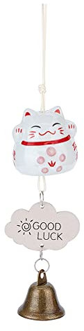 OLYCRAFT Japanisches Maneki Neko Windspiel Keramik Glückskatze Windspiel Windglocke Glückskatze Hängendes Glockenspiel Mit Glückskarte Für Garten Haustür Dekoration - Weiß