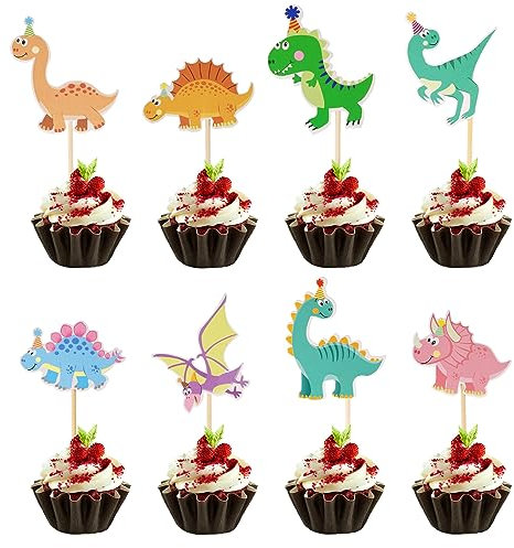 Bahan alamy 32 Stück Dinosaurier Cupcake Topper, Dinosaurier Kuchendekoration, Dino Thema Geburtstagstorte Dekoration für Kinder Geburtstag Baby Shower Party Dekorationen Zubehör