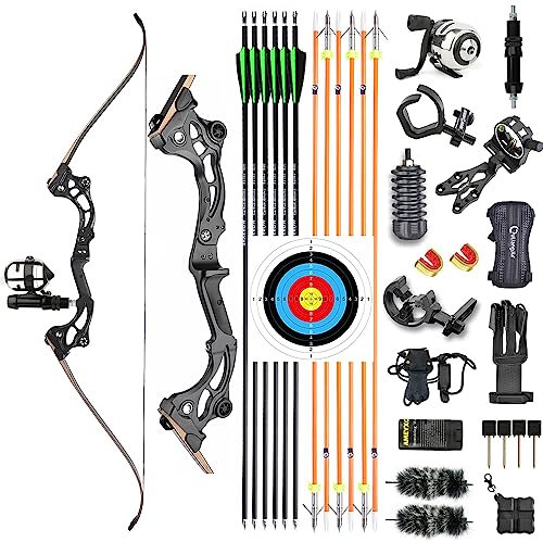 Bogenschießen 64 Takedown Recurve Bogen Set 30-55lbs Bogen und Pfeil Set Erwachsene Jagdbogen Sportbogen Langbogen Anfänger Bogen Rechtshänder (50lbs, Typ3: Bogen Set 2)