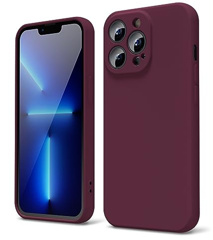 oakxco Designed for iPhone 13 Pro Phone Case Liquid Silicone, Cute Thin Slim Soft Rubber TPU Plain Smooth Gel Cover for Women Girl Aesthetic, Matte Solid Protective & Shockproof, Burgundy Plum Wine