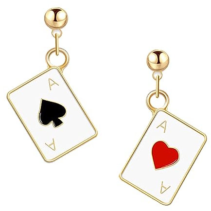 Poker Ohrringe Vergoldet Spielkarten Muster Ohrringe Mode Ohrhänger Schmuck Geschenk für Mädchen Hochzeit Geburtstag Weihnachten Muttertag