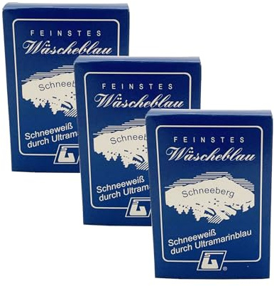 3 Packungen Feinstes Wäscheblau mit je 5 Tüten a 10g, Schneeweiß durch Ultramarinblau, beseitigt Vergilbungen in weißer Wäsche und Gardinen