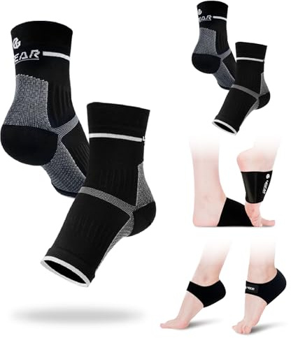 Plantar Fasciitis Pain Relief Kit-2 Pairs Compression Foot Sleeves, Gel Cushioned Heel Protectors & Compression Arch Supports-Fast Pain Relief from Heel Spurs, Flat Feet, Archilles Tendonitis
