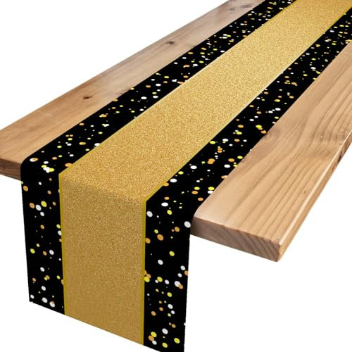 Tischläufer Geburtstag,Schwarz Gold Party Tischdeko Geburtstag Dekoration Happy Birthday Tischdecke Tisch Deko für Kinder Mädchen Jungen Party Geburtstagsdeko 180 x 35cm