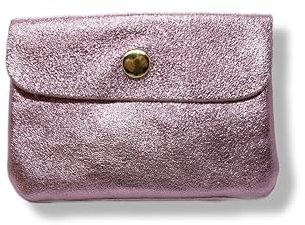 Générique Porte Monnaie Femme Cuir Irisé Métalisé, Porte Carte Brillant, 3 Compartiments, Etui RFID (Rose Perle)