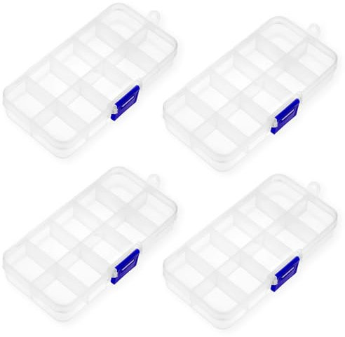 4 Stück 10 Gitter Sortierbox Piercing Box Sortierkasten Aufbewahrungsbox Sortierbox Sortimentsboxen mit Deckel und Fächern Perlen Aufbewahrungsbox für Schmuck, Ohrringe, Schmuckstücke, Knöpfe