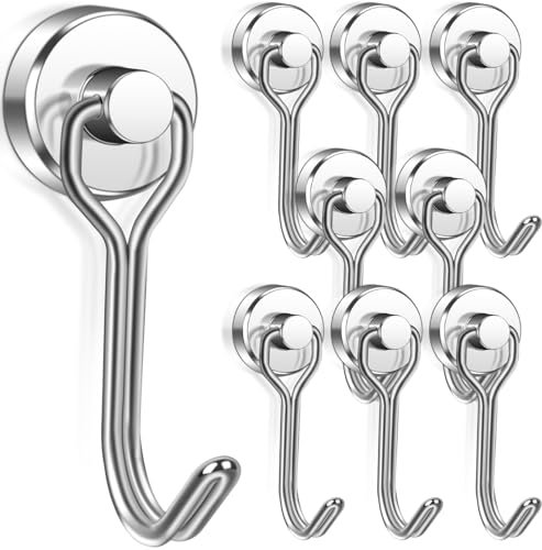 Magnethaken 8 Stück, Extra Stark 10KG, 16MM Neodym Magnet Drehbar, Magnetischer Haken Zum Aufhängen, Decke, Camping, Van, Grills, Büro, Garage