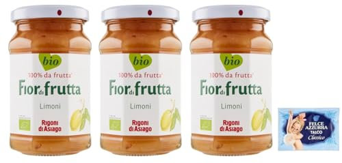 3x Rigoni di Asiago Fior di Frutta - Marmellata di Limoni - 100% Frutta - Barattolo da 260g + 1 Confezione di Talco Felce Azzurra in omaggio, Busta da 100g