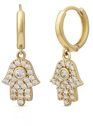 SuzanGold® Ohrringe Damen | Echtgold Fatimas Hand Huggies 333 Echtgold mit Zirkonia | Schutzsymbol | Handgefertigte Creolen
