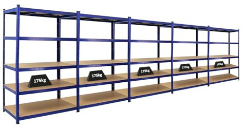 PROREGAL Mega Deal 5X Schwerlastregal Taurus Blau 180x120x60cm mit Fachlast 175kg Kellerregal, Steckregal, Garagenregal, Lagerregal