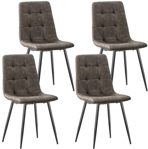 JIJIAN Esszimmerstühle 4er Set, Techno Stoff Küchenstühle, Polsterstühle, Wohnzimmerstühle mit schwarzen Metallfüßen, für Esszimmer, Wartezimmer und Wohnzimmer, Brauner